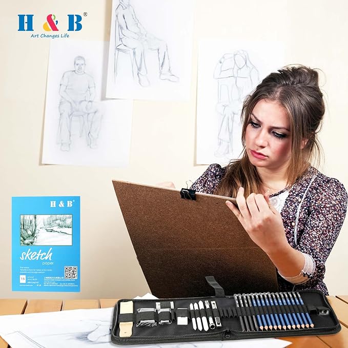 H & B 33 Pieces Drawing Pencils Set, Sketching Pencils Set & Drawing Kit - Image 4