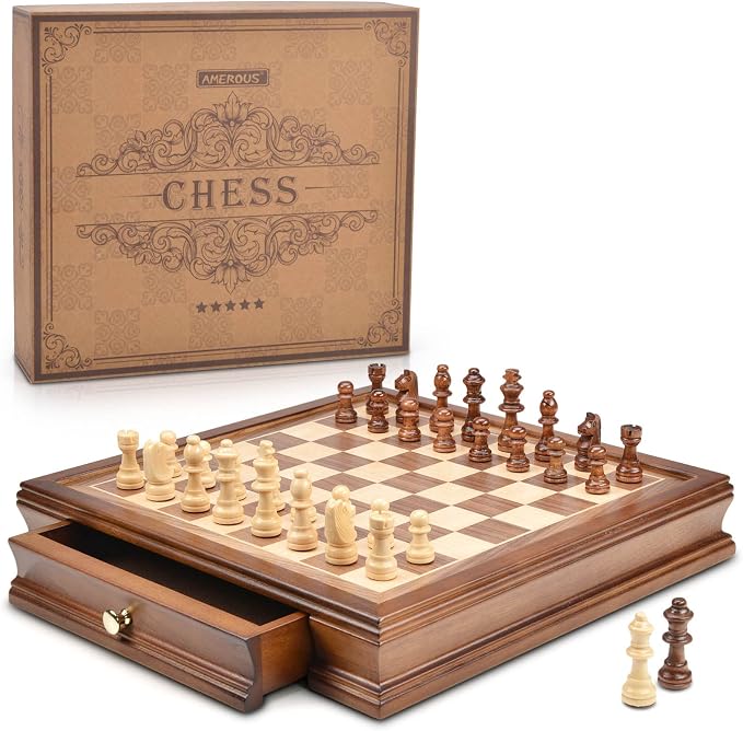 AMEROUS 12.8" x 12.8" Magnetic Wooden Chess Set by AMEROUS