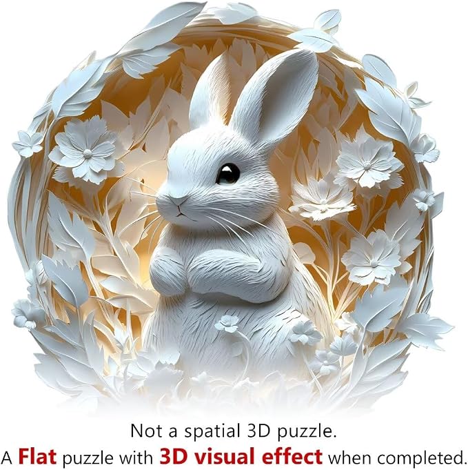 Wooden Puzzles Adults, 3D Paper Rabbit Wooden Puzzles 100 Pieces, Unique Animal - Image 2