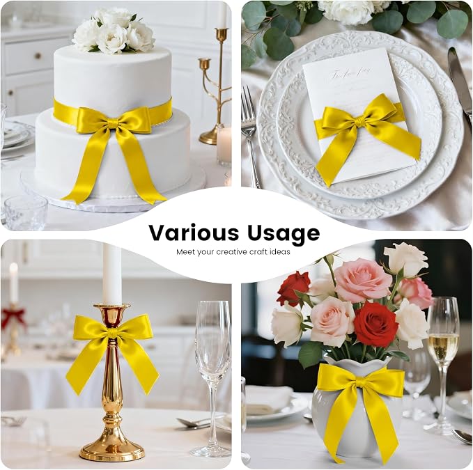 1-1/2 Inch 100 Yards Satin Ribbon Yellow, Solid Color Fabric Ribbon - Image 7