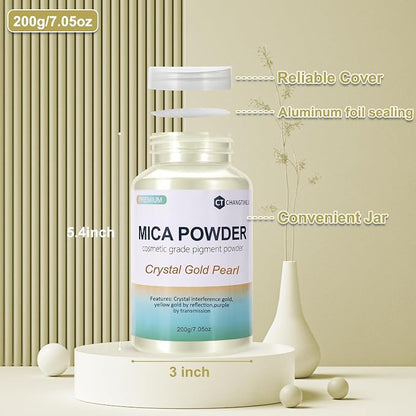 Mica Powder, 7.05OZ（200g）, Crystal Gold Pearl Mica Powder Pigment - Image 3