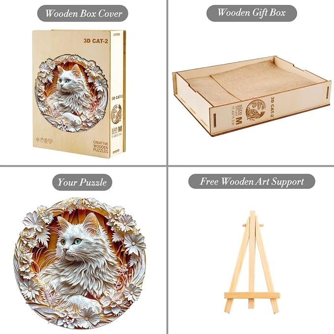 Wooden Puzzles Adults, 3D Cute Cat Wooden Puzzles 300 Pieces, Unique Animal - Image 4
