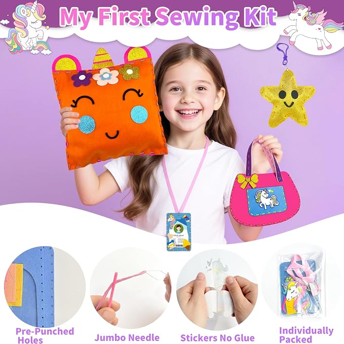 DUOROUBAO 8-in-1 Sewing Kit for Kids, Unicorn Kids Sewing Kits for Ages 5-10 - Image 4