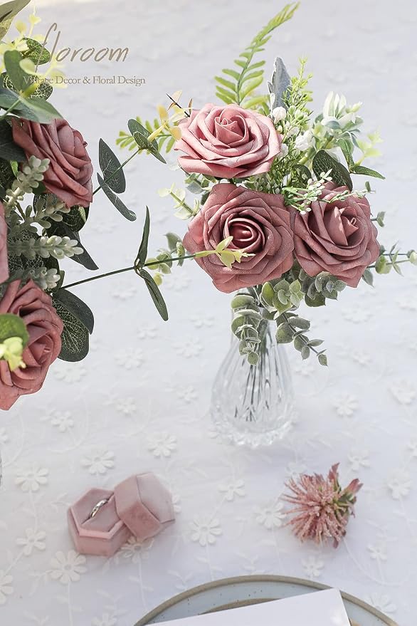 Floroom Artificial Flowers 25pcs Real Looking Dusty Rose Foam Fake Roses - Image 5