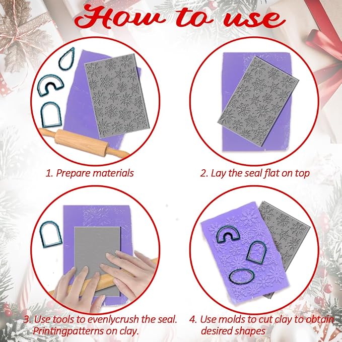 4PCS Christmas Polymer Clay Texture Sheets Set - Image 3