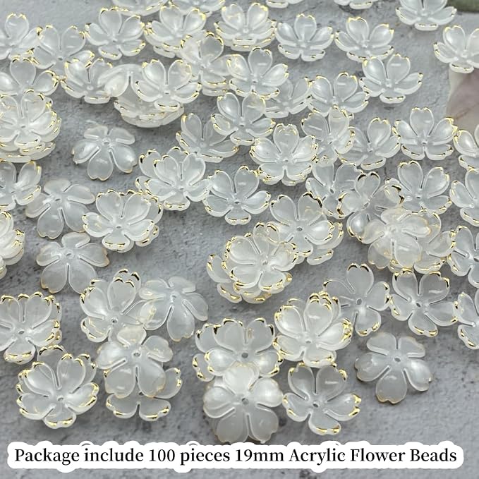 100pcs Acrylic Flower Beads, 19mm Cherry Blossom Plastic Gradient Flower Spacer - Image 2