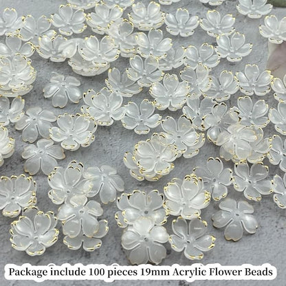 100pcs Acrylic Flower Beads, 19mm Cherry Blossom Plastic Gradient Flower Spacer - Image 2