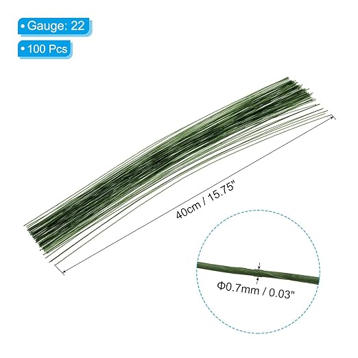 PATIKIL 22 Gauge 16" Floral Stem Wire, Dark Green - Image 2