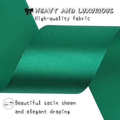 Dark Green Solid Satin Ribbon 2 Inch 25 Yards Solid Polyester Fabric Ribbon - Image 4