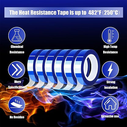 6 Rolls 10mm x16m Blue Heat Tape High Temperature Heat Resistant Tape Heat - Image 6