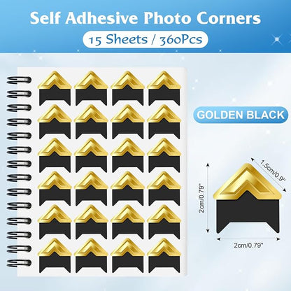 GOONAVI 15 Sheets 360 PCS Golden Black Acid-Free Photo Corners Notebook - Image 2
