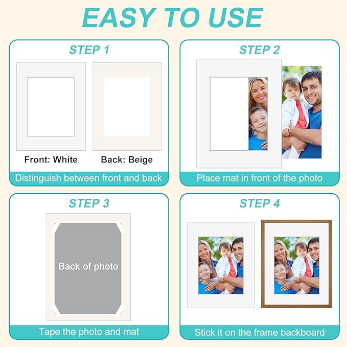 Phinus 8 Pack Picture Mats for Frames, Acid Free 11x14 Matted to 8x10, Picture - Image 5