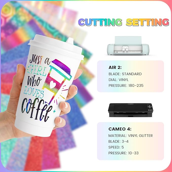GIRAFVINYL Glitter Holographic Vinyl Bundle, Rainbow Holographic Permanent - Image 6