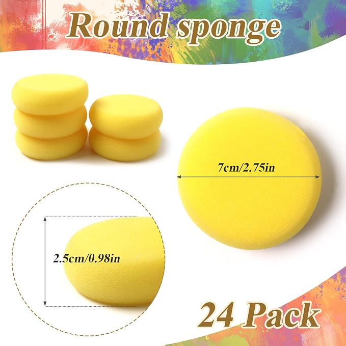 24 Pack Round Sponges Yellow Painting Sponges Synthetic Artist Sponge Pottery - Image 2