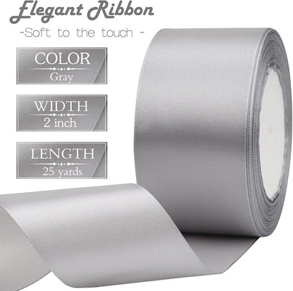 Gray Solid Satin Ribbon 2 Inch 25 Yards Solid Polyester Fabric Ribbon - Image 3