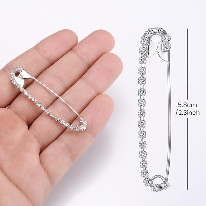 Housweety 10 Silver Tone Rhinestone Safety Pins Brooches 5.8x1.2cm - Image 4