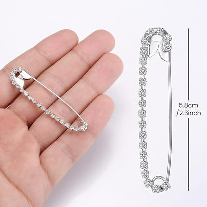 Housweety 10 Silver Tone Rhinestone Safety Pins Brooches 5.8x1.2cm - Image 4