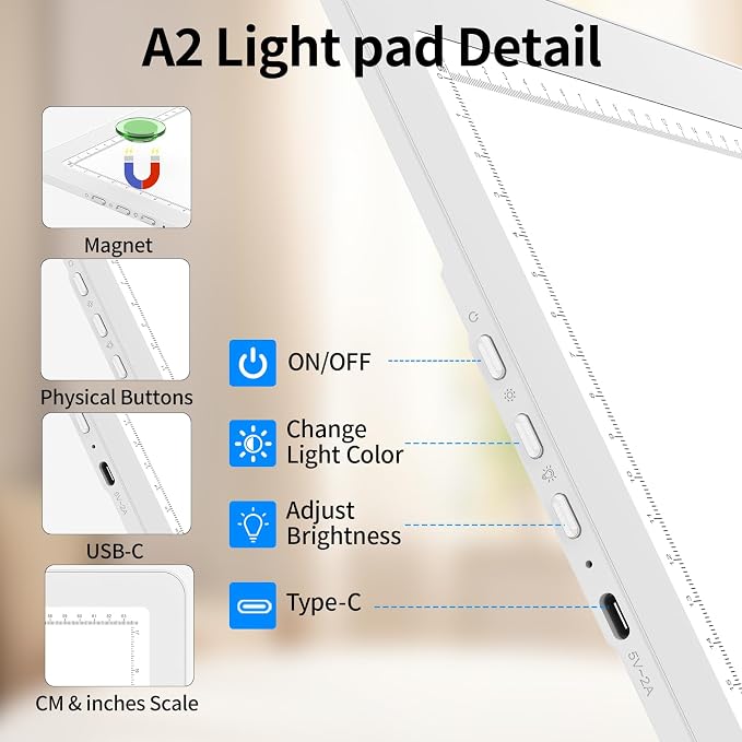 TOHETO A2 Light Pad 25.2''x18.4'', Large Magnetic LED Light Board - Image 5