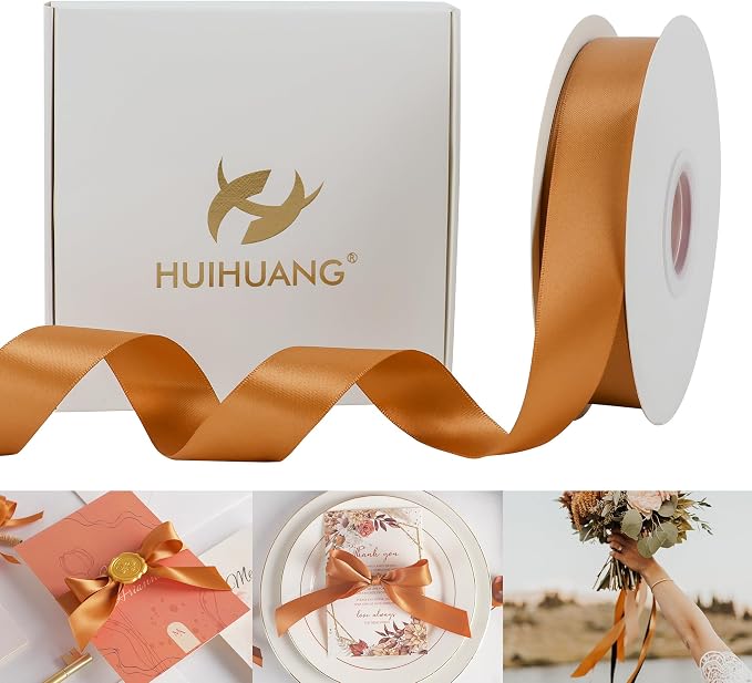 HUIHUANG Burnt Orange Ribbon 1 inch Double-Faced Satin Ribbon 50 Yards Orange by HUIHUANG