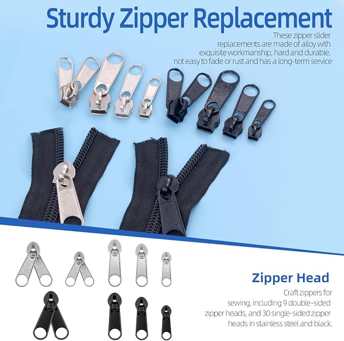 Glarks 85pcs #3#5#8 Zipper Repair Kits Includes 39pcs Metal Zipper 30pcs U - Image 4