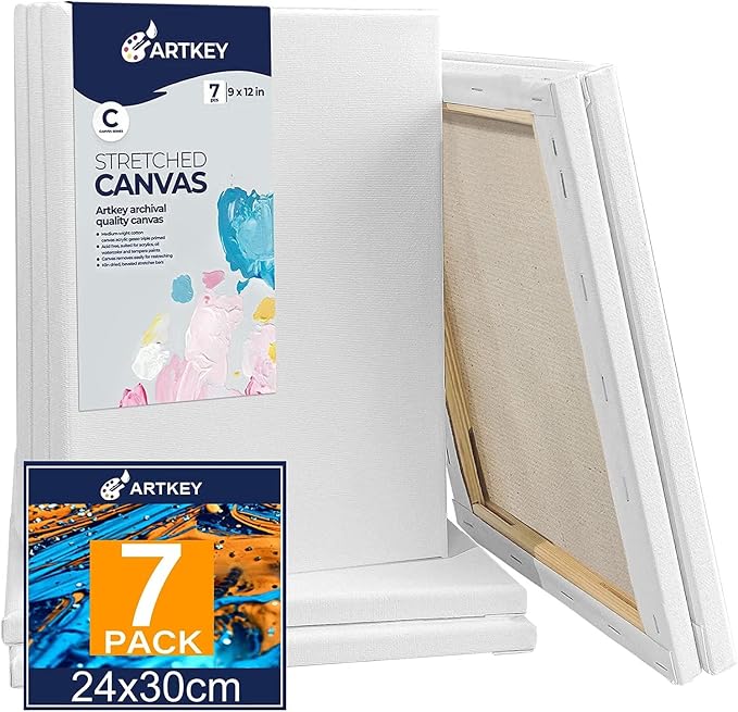 Stretched Canvases for Painting 9x12 Inch 7-Pack, 10 oz Triple Primed Acid-Free by Artkey