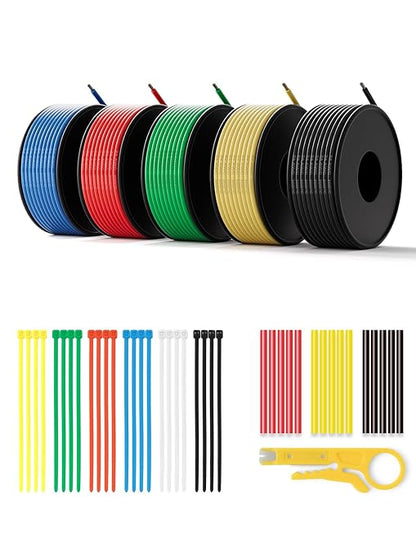 24 AWG Silicone Wire Kit 150FT, 24 Gauge Stranded Tinned Copper Wire Spool by Unknown