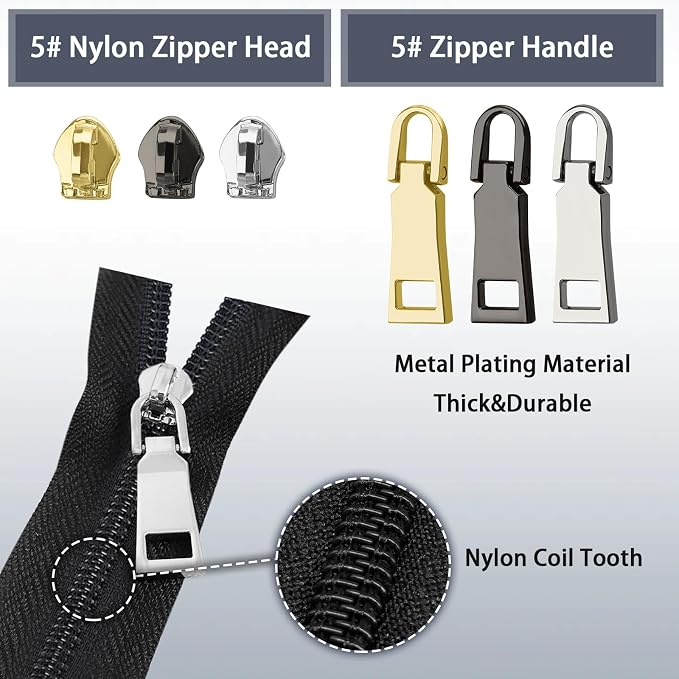 VICHERIA Zipper Repair Kit, Universal Size #5 Zippers - Image 2