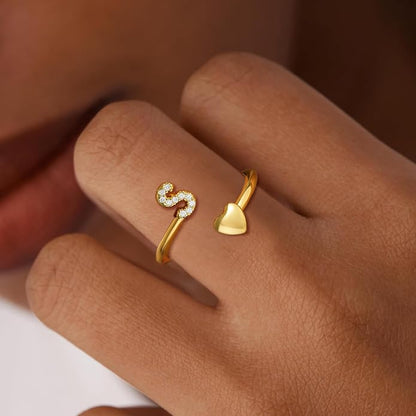 Gold Initial Rings for Women Girls, Dainty 14K Gold Plated Adjustable Initial - Image 4