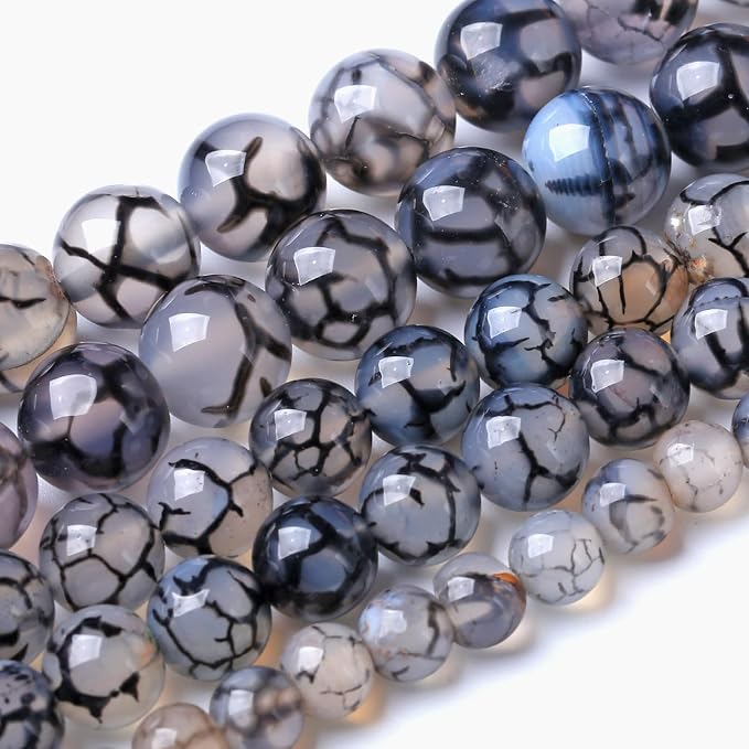 12MM Black Dragon Vein Agate Stone Beads Natural Gemstone Round Loose Beads - Image 2