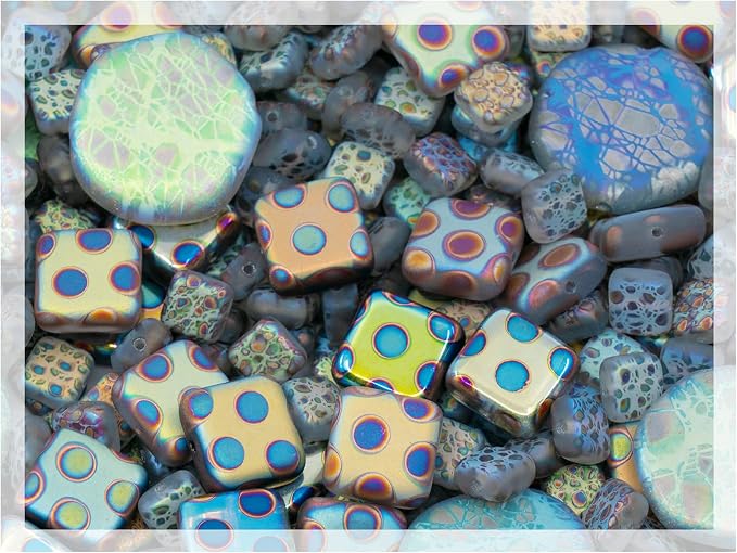 1.75 oz Mix of Unique Czech Bohemia Glass Pressed Beads, Light Blue AB Sliperit by CzechBeadsManufacturer