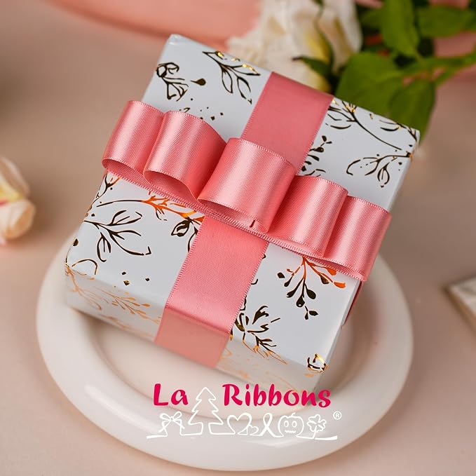 LaRibbons 1 Inch 50 Yard Double Faced Satin Ribbon, Dust Pink Satin Craft - Image 3