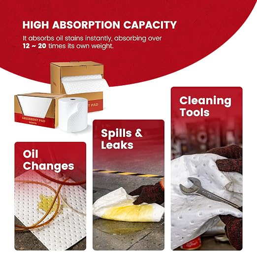 Oil Absorbent Pads Roll | 16"x20" Oil-Only Spill Mat 100-Pack | Industrial - Image 4