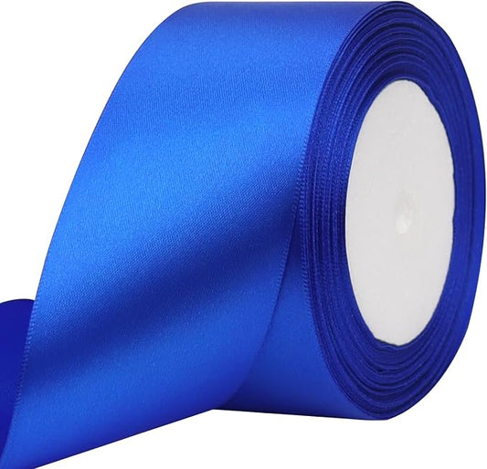 Blue Solid Satin Ribbon 2 Inch 25 Yards Solid Polyester Fabric Ribbon by Riunbb