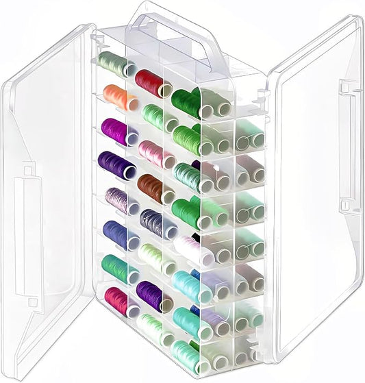 DUOFIRE 46 Grids Sewing Box, Double Sided Thread Organizer, Portable Clear by DUOFIRE