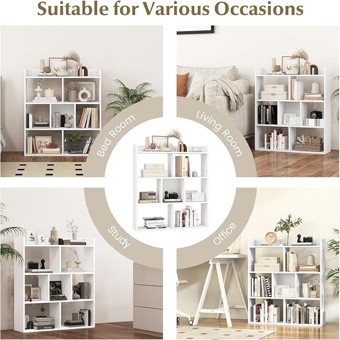 Giantex 7 Cube Bookshelf, Free-Standing Wooden Bookcase, 4 Tier Home Display - Image 7