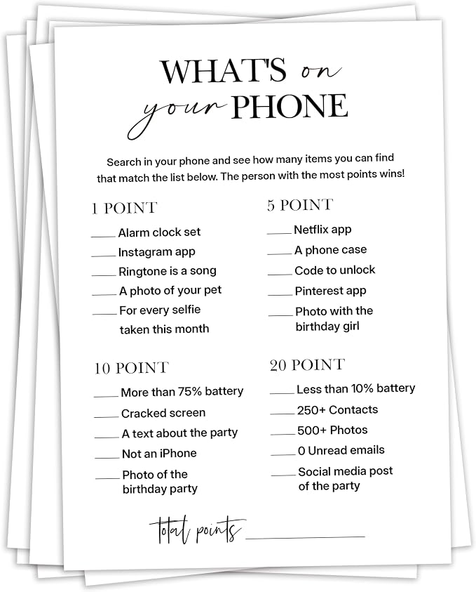 Birthday Party Games, What's on Your Phone, Fun Birthday Game by sahjzk