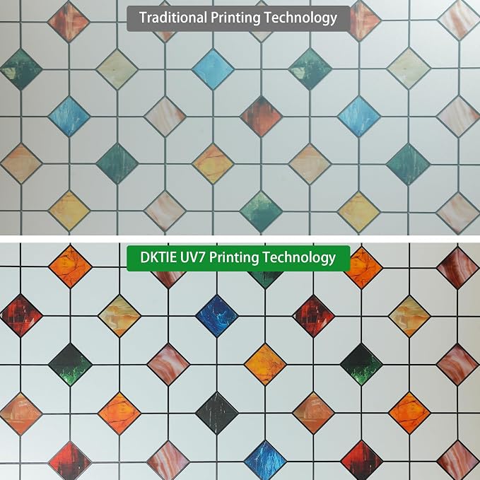 DKTIE Stained Glass Window Film Geometric Patterns, Fine Frosted Window Clings - Image 8