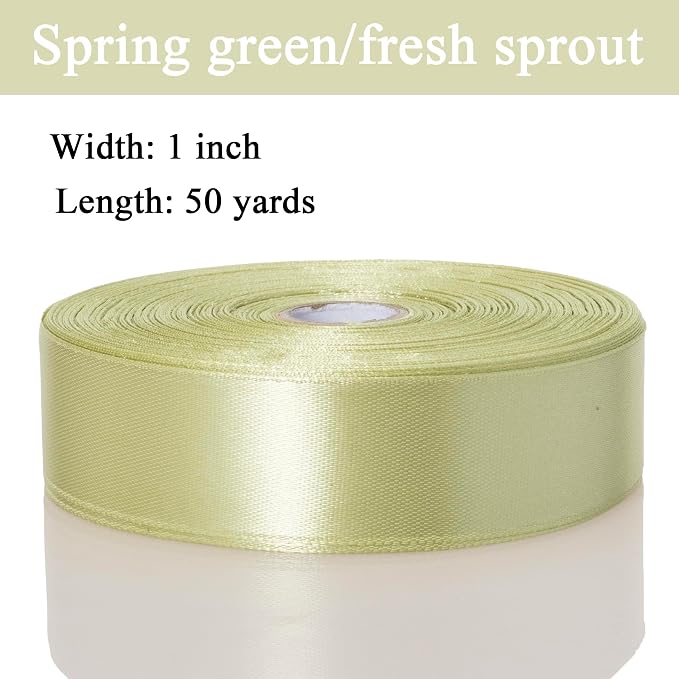 1 Inch Spring Green/Fresh Sprout Solid Satin Ribbon, 50 Yards Craft Fabric - Image 3