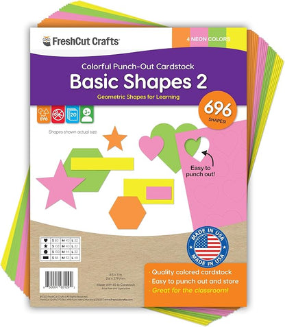 Basic Shapes 2: Hearts, Rectangles, 696 Pieces US Made Card Stock Punch Out by FreshCutCrafts