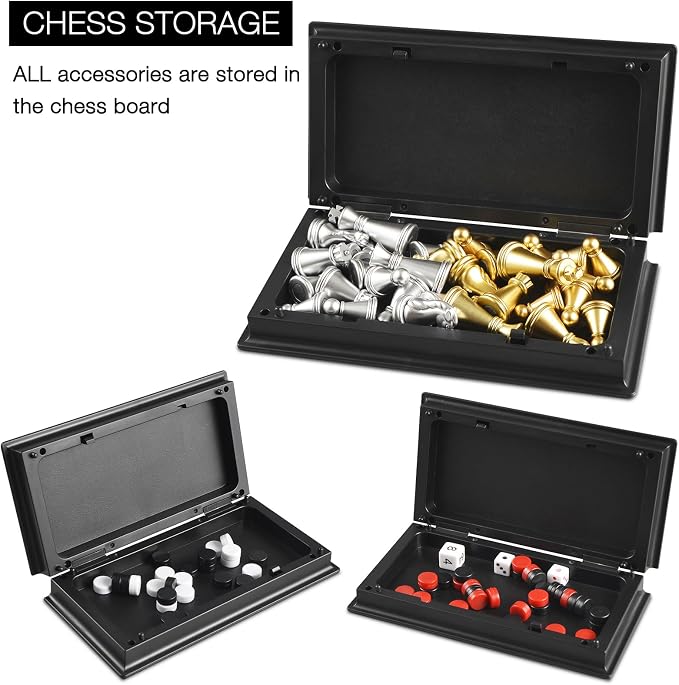 5'' Mini 3 in 1 Chess Checkers Backgammon Set Magnetic Folding Travel Chess - Image 2