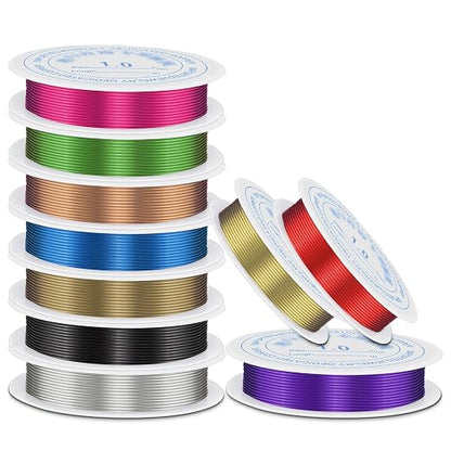 1 mm Dia. 10 Rolls Copper Jewelry Wire, 10 Assorted Colors Beading Wire by CooBigo