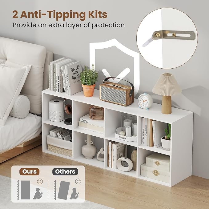 Giantex 8-Cube Bookcase, 3-Tier Cubby Bookshelf, Horizontal Vertical Display - Image 4