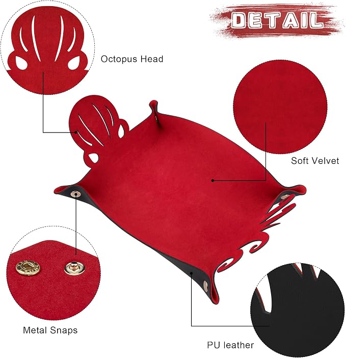 SIQUK 2 Pieces Octopus Dice Rolling Tray PU Leather Dice Mat Folding Scroll - Image 3