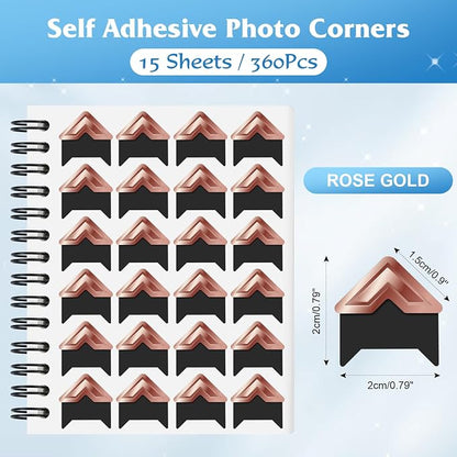 GOONAVI 15 Sheets 360 PCS Rose Gold Photo Corners Notebook, Self-Adhesive - Image 2
