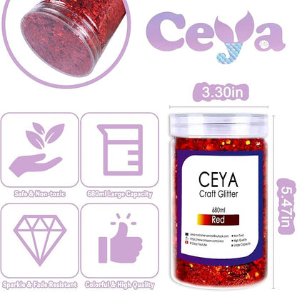 Ceya Holographic Chunky Glitter, 1 LB/ 16OZ Laser Red Bulk Craft Glitter Mixed - Image 4
