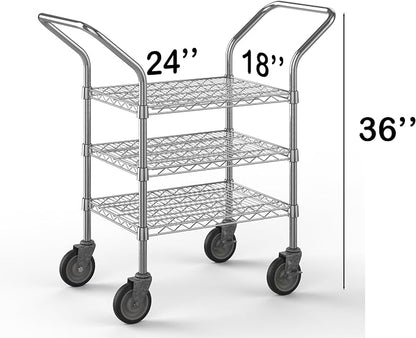 18" W x 24" L x 36" H Chrome Heavy Duty Utility Cart | 3-Tier | NSF Commercial - Image 2