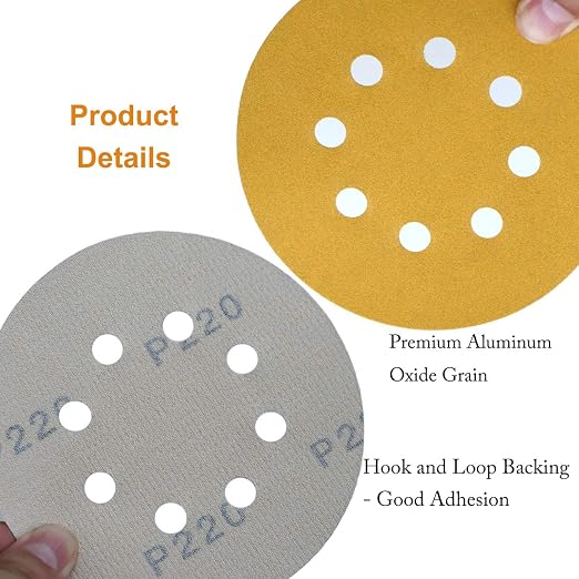 5-Inch 8-Hole Hook and Loop Sanding Discs 220-Grit Random Orbit Sandpaper - Image 5