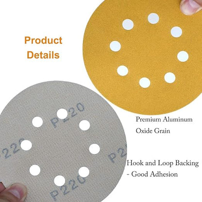 5-Inch 8-Hole Hook and Loop Sanding Discs 220-Grit Random Orbit Sandpaper - Image 5