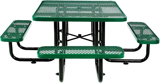 Global Industrial 46" Square Picnic Table, Expanded Metal, Attached Benches - Image 4