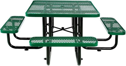 Global Industrial 46" Square Picnic Table, Expanded Metal, Attached Benches - Image 4